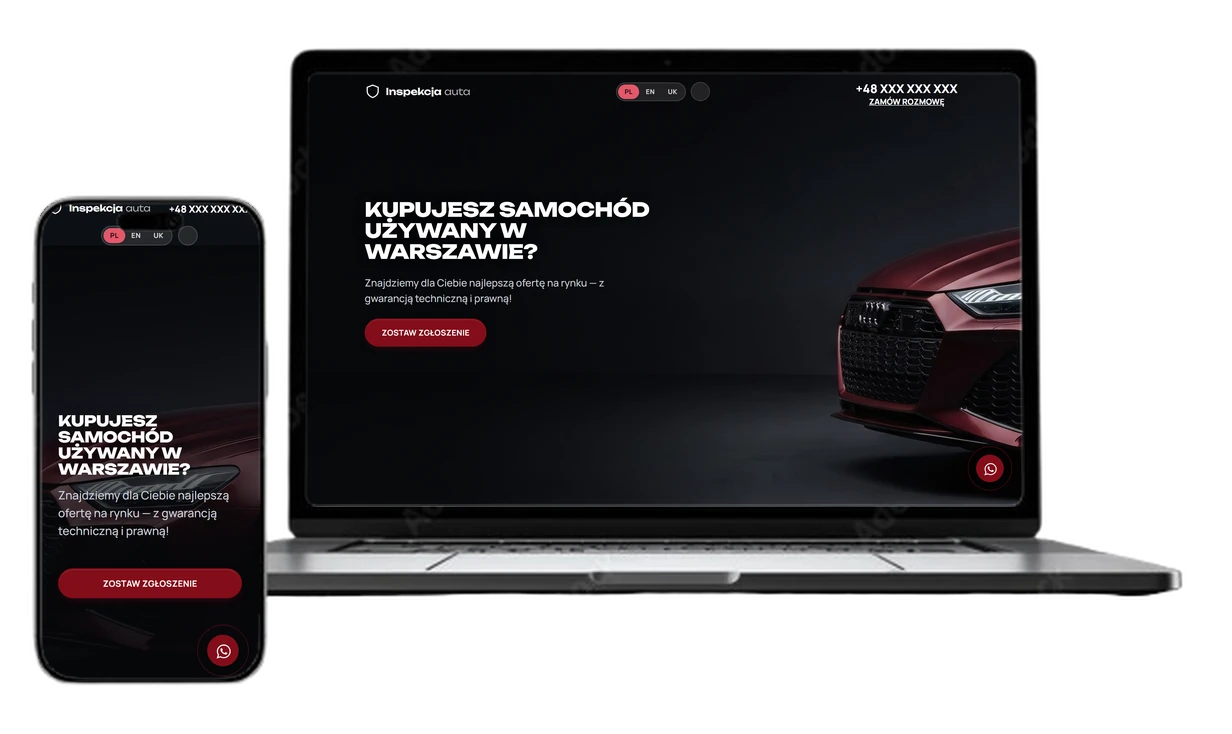 Inspekcja auta — wzór strony na laptopie i telefonie